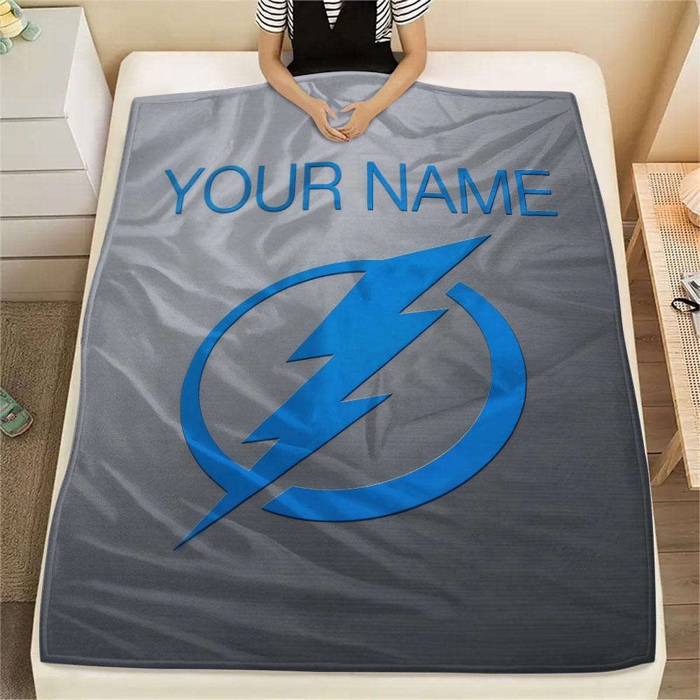 Custom Name,Tampa Bay Lightning Printed Flannel Blanket, soft throw for bedroom sofa, washable, Christmas present, great gift.