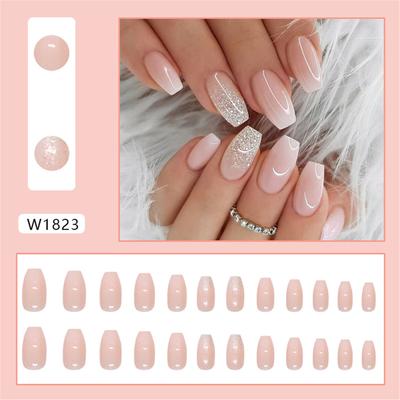 24 peças Unhas Postiças Press On Estilo Francês Bailarina Naturais Unhas Falsas Brilhantes Unha Falsa Unha Artificial Manicure Decorações de Unhas