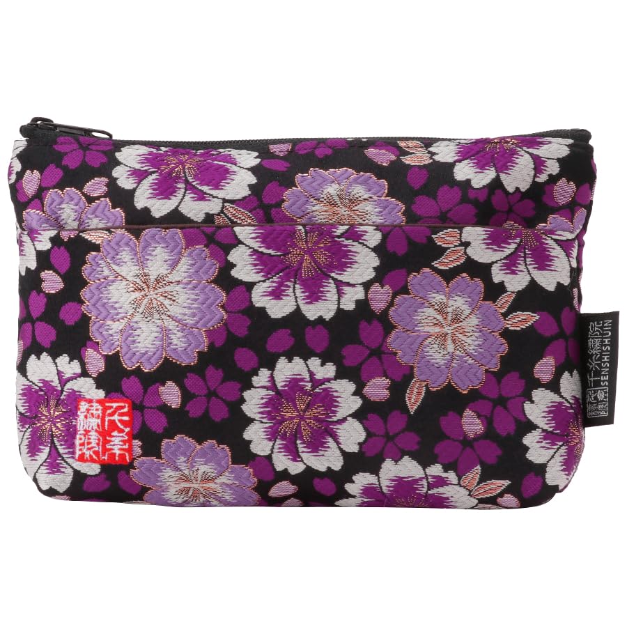 

Senshishuin Nishijin Brocade Pouch with Double Cherry Blossom Design (Lined) Black-Purple (Small) фіолетовий