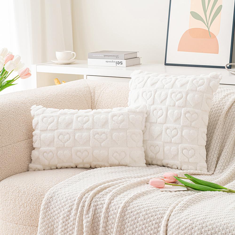 Valentinstag Liebeskissenbezug Dreidimensionales Plüschkissen Kissenkissen Kaninchenhaar Lendenkissen Festliche Wohnzimmerdekoration