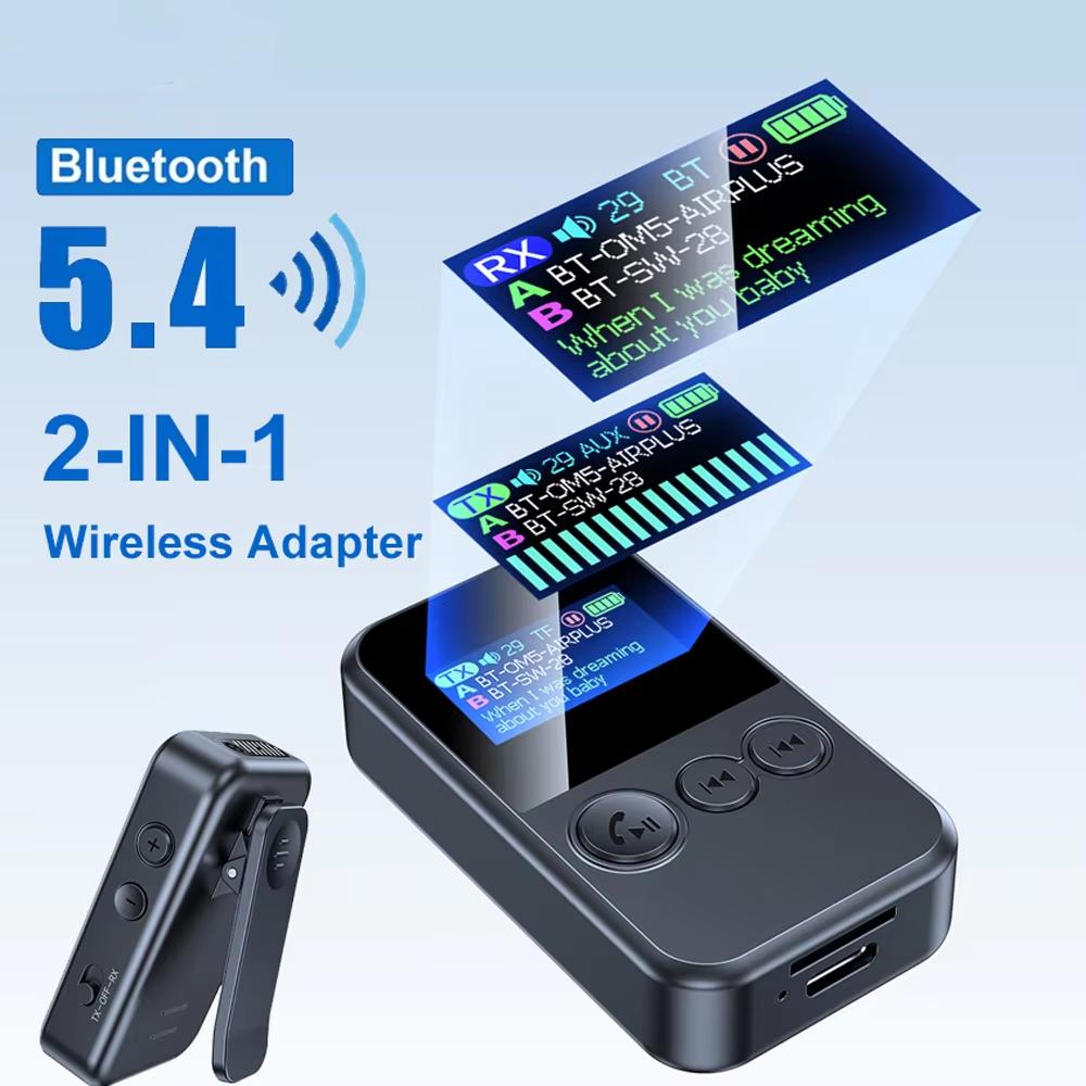 2 v 1 Bluetooth 5.4 Audio Přijímač Vysílač 3,5MM AUX TF Karta Stereo Hudba Mikrofon Bezdrátový Adaptér S LED Displejem Pro Auto TV