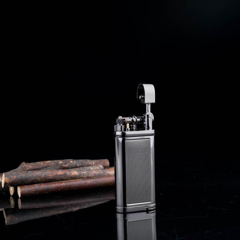 Black Vertical Stripe Windproof Lighter with Metal Pipe and Oblique Flame Design
