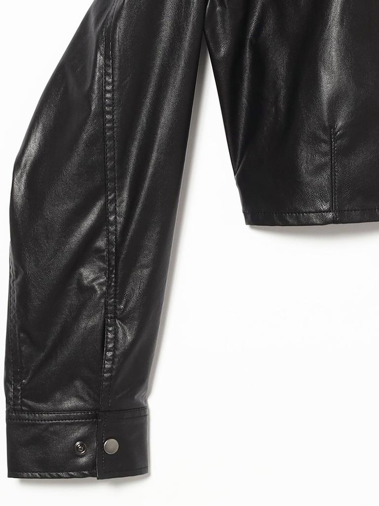 Ray Beams Damen Kunstleder Cropped Hemd, Schwarz, Einheitsgröße, L/S Hemd/Bluse