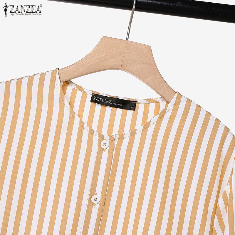 ZANZEA Women Long Sleeve Stripe Blouse and Long Skirts Casual Two Piece Sets