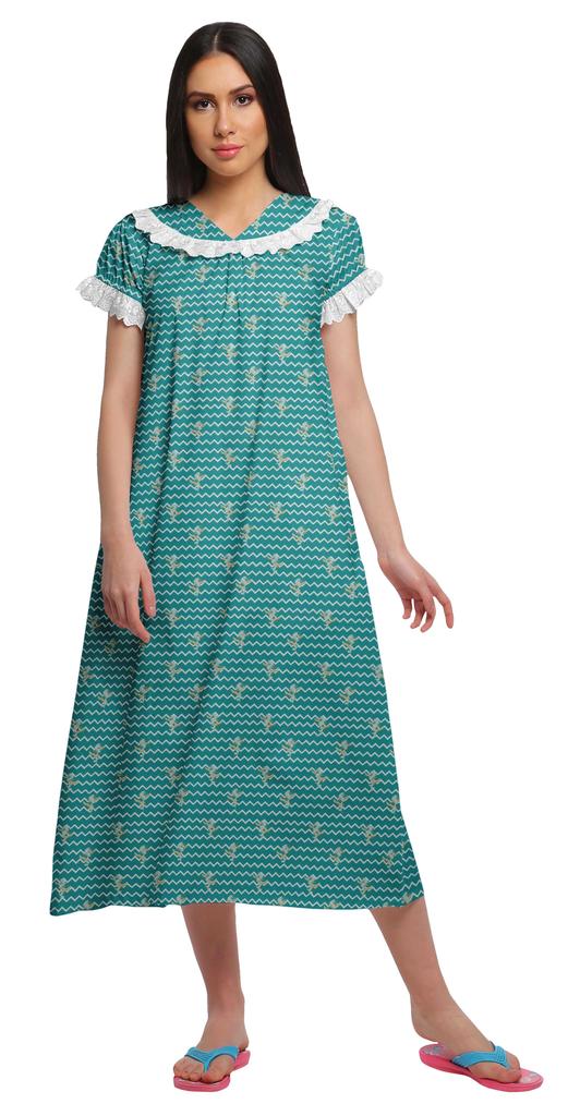 Moomaya Pijama de noapte pentru alăptare cu gât în V pentru femei, din bumbac imprimat, rochie de noapte A-line