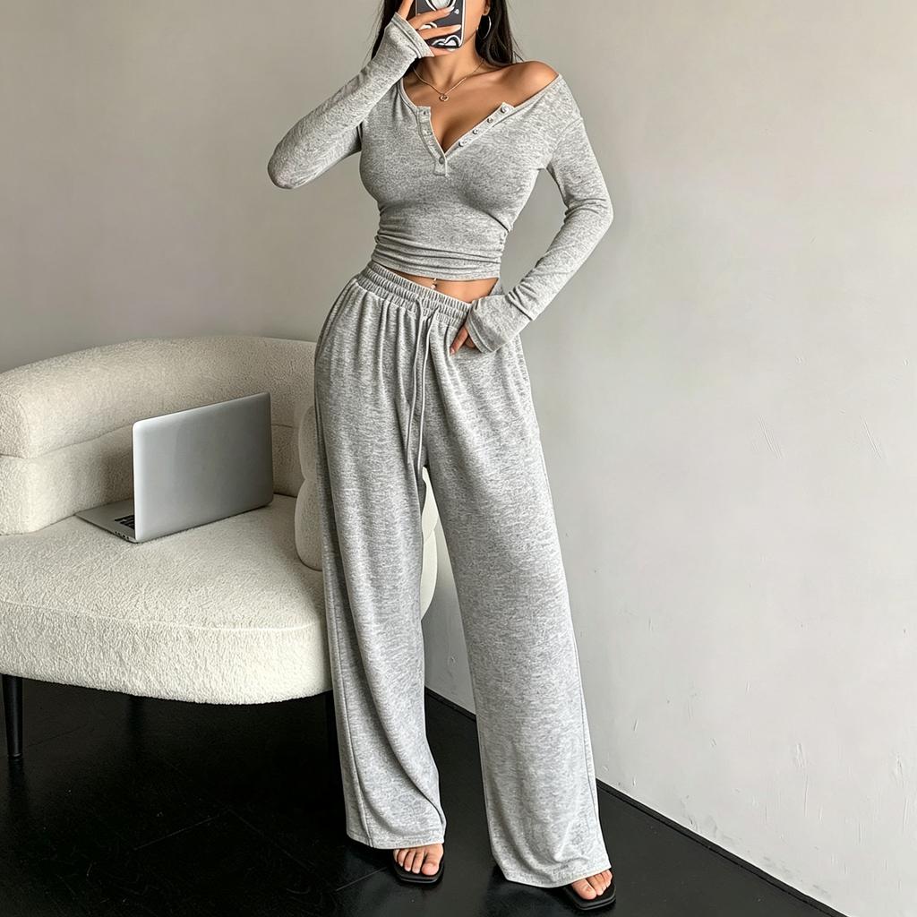 Women's Sexy Slim Fit Two-Piece Set Long Sleeve with Pants