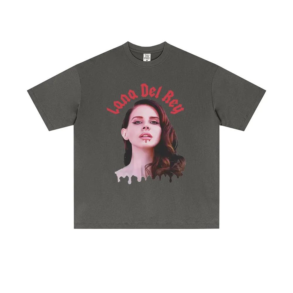 Singer Lana Del Rey Portrait Graphic TShirt Unisex Casual Cotton Loose Short Sleeve TShirt Mens Fashion Vintage Street Style