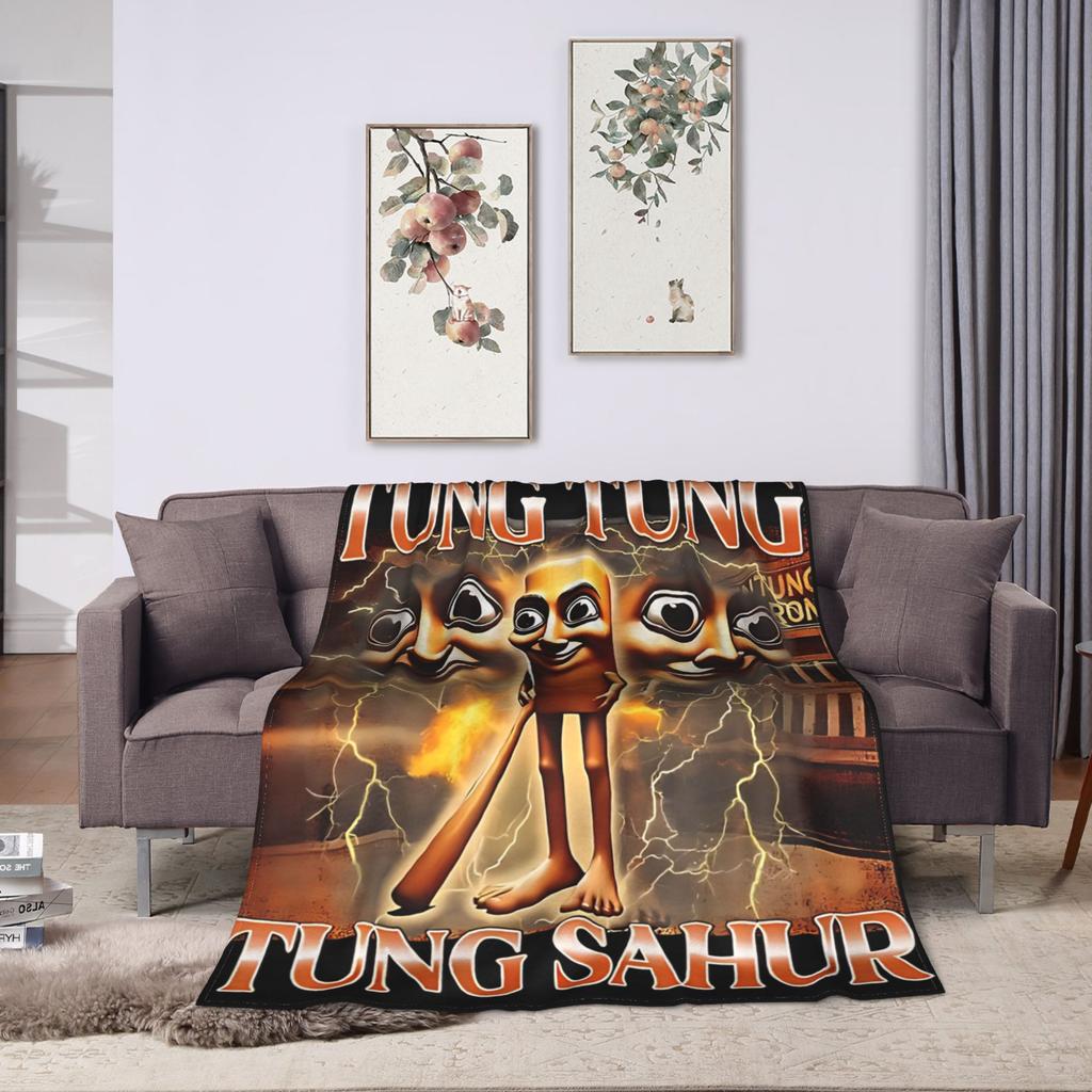 Tung Tung Tung Sahur Flannel Blanket Spring Warm Soft Bedding Throws for Children Home Decor Novelty Bedspread Sofa Bed Cover