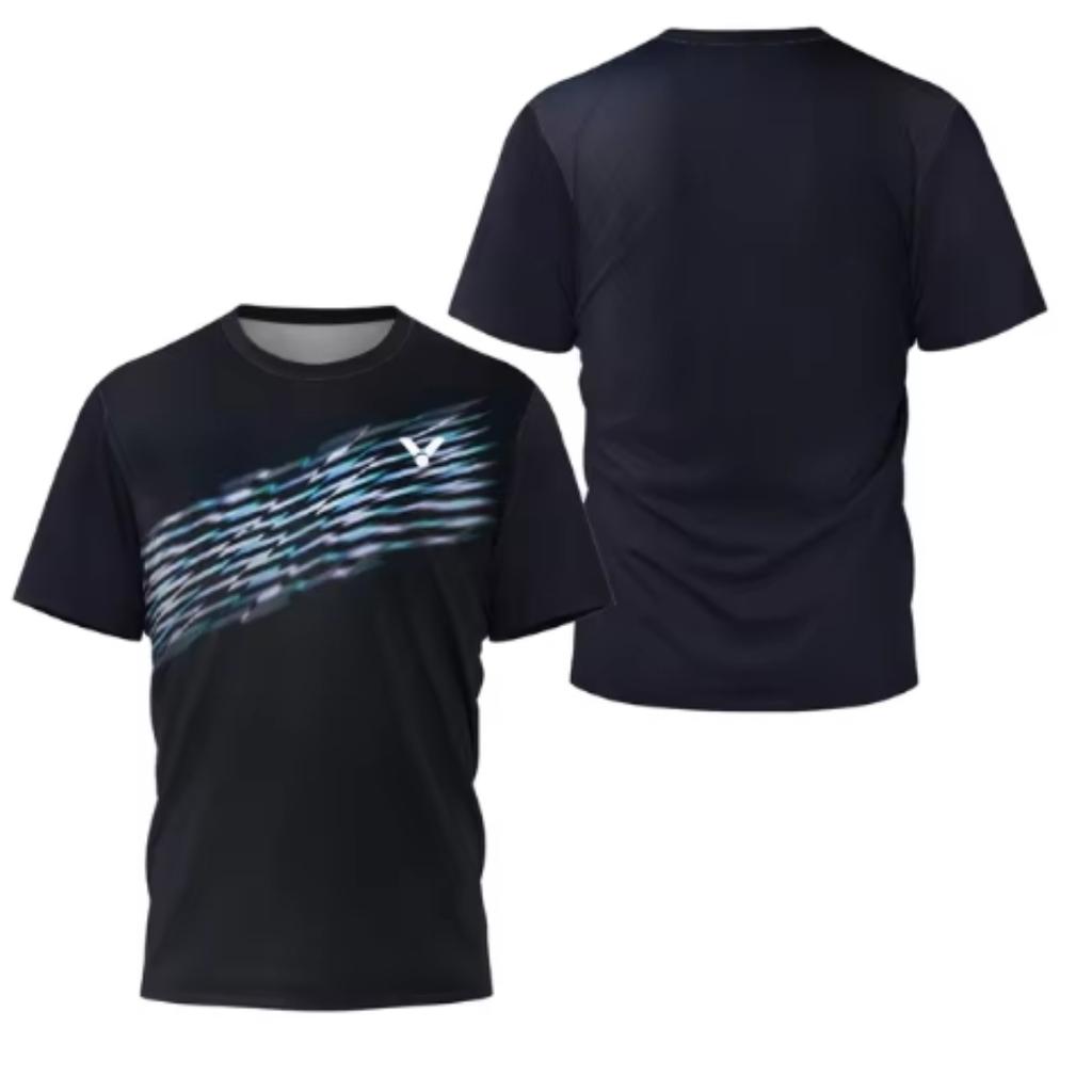 Laser Neon Print Men's Badminton T-Shirt Luxury Brand Short Sleeve Men's Summer Table Tennis T-Shirt Quick Dry Short Sleeve Tee