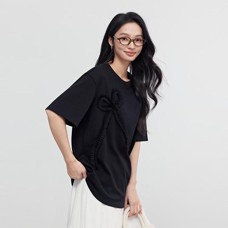 

Elva Island Ruffle Edge Embroidered Casual Short-Sleeve T-shirt XS