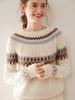 Women's Fair Isle Jacquard Cashmere Sweater: Unique Color Block, Round Neck, Loose Fit, Thickened Knitwear for Autumn/Winter.
