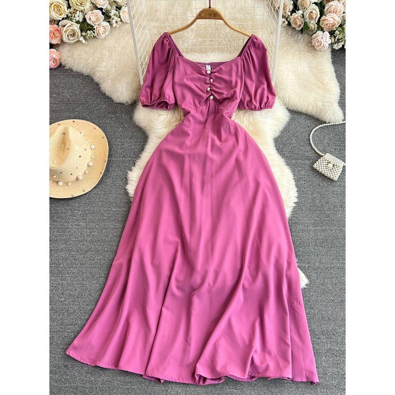 Wine Red French Bubble Dress Engagement Dress