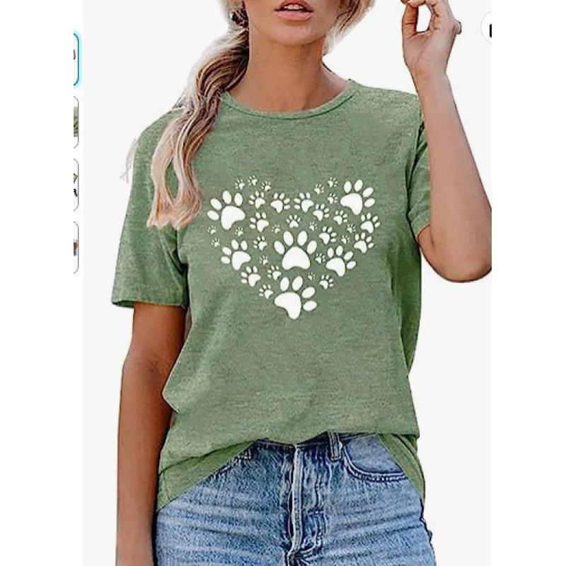 Summer Round Neck 3D Cat Paw Print Print Top Fashionable Casual Short Sleeved Women's T-shirts