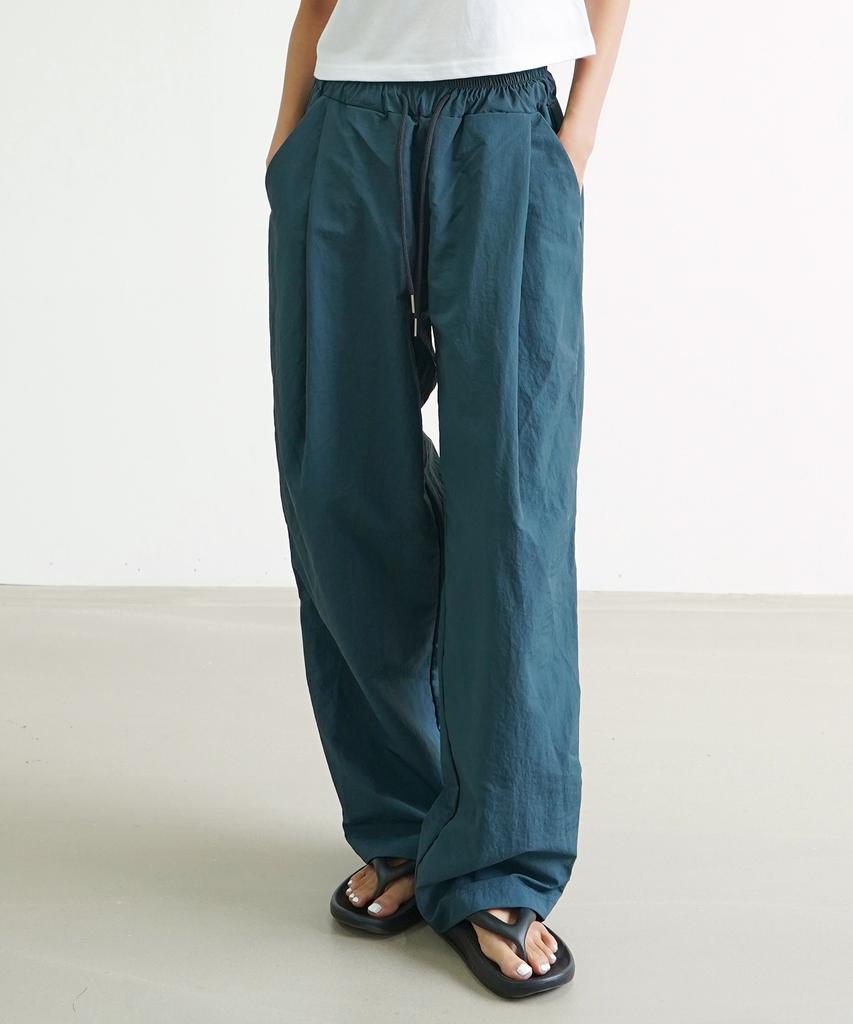 SLOW RECORD HOUSE Nylon Single-Pleat Pants_Teal