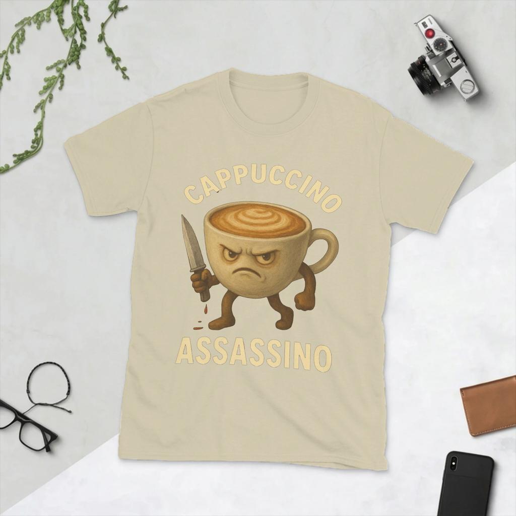 CAPPUCCINO ASSASSINO Italian Brainrot Unisexs T Shirts Funny Tee Shirt Short Sleeve Crew Neck TShirt 100 Cotton Adult Clothing