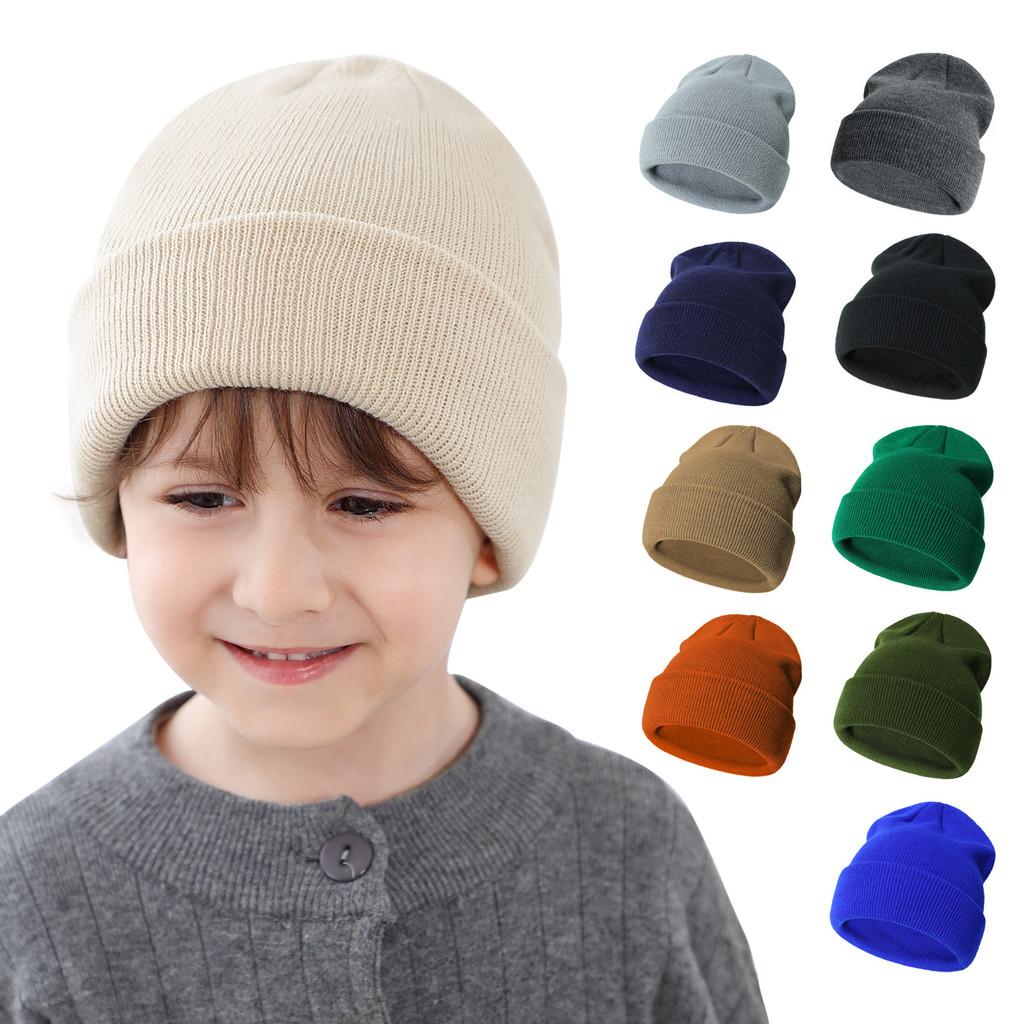 Kids Knit Beanie Cuffed Edge Solid Color Winter Hat Soft Stretch Warm Knit Cap for Toddler Boys Girls Unisex Cold Weather Outdoor Daily Headwear