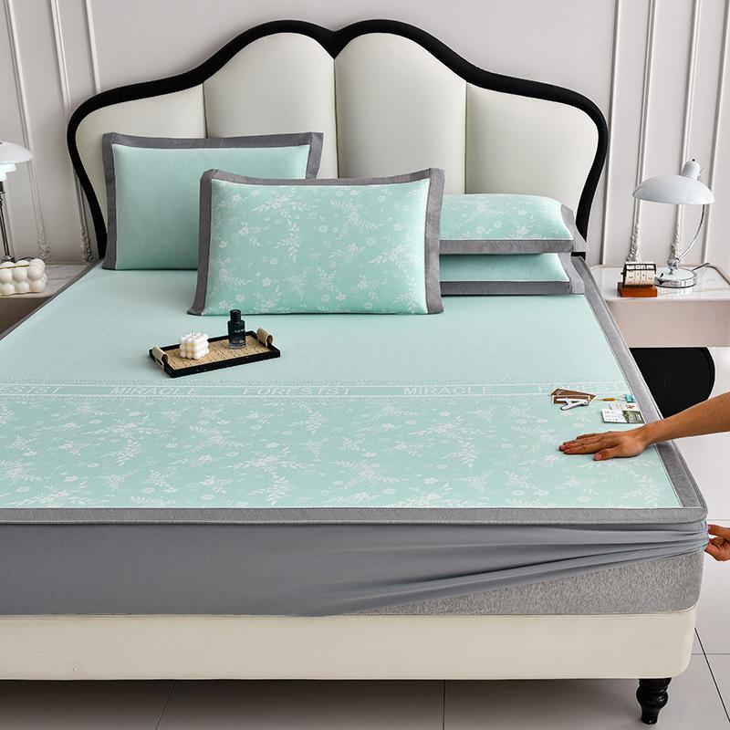 Summer Ice Silk Small Jacquard Mattress Three-piece Set Cool Ice Silk Mat Mattress Fully Enclosed Protective Cover Air Conditioner Mat Bedspread
