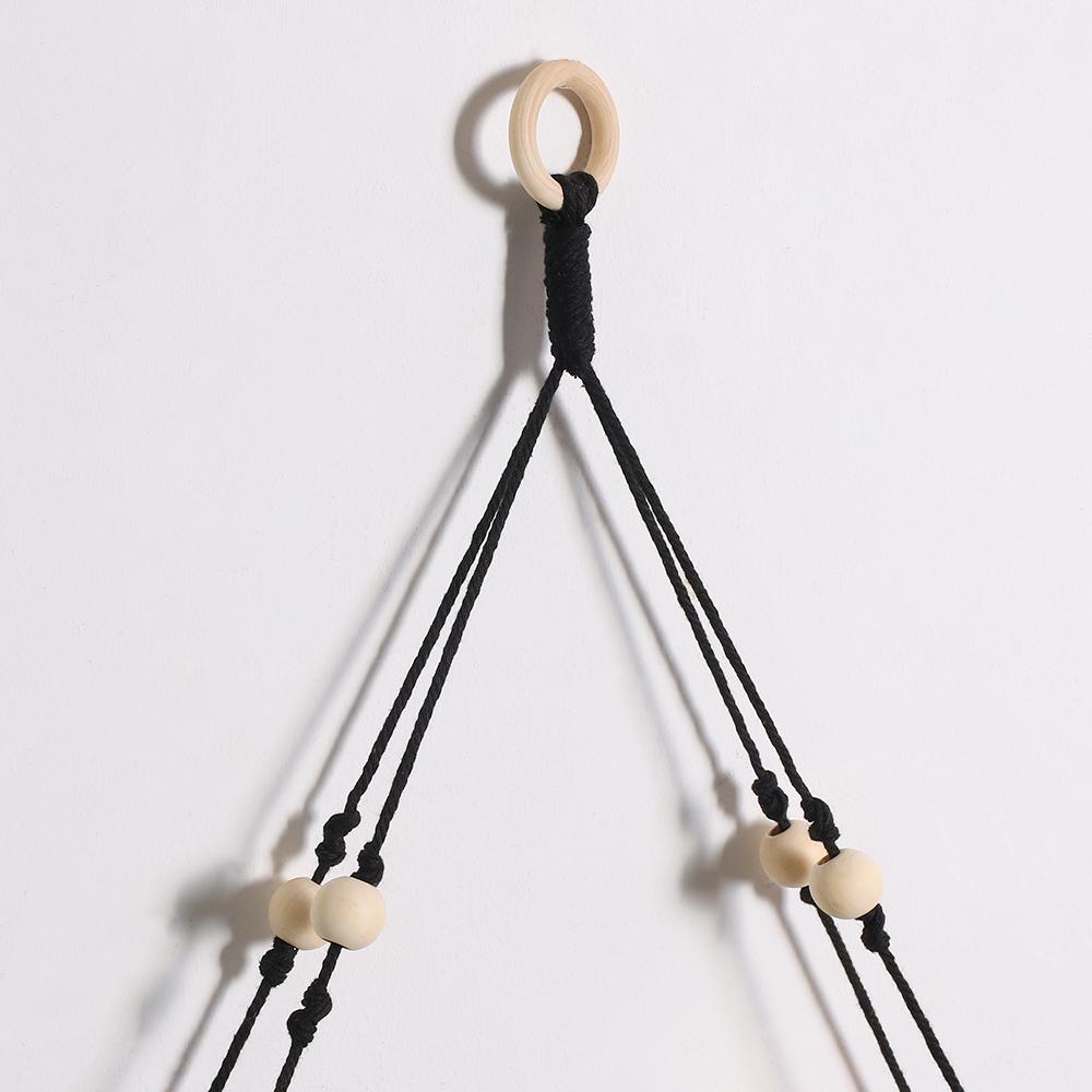 Black WoodenShelf  Hanging Wall Shelves Boho Home Decor Candle Holder Macrame Storage Shelves For Bedroom Bathroom Living Room