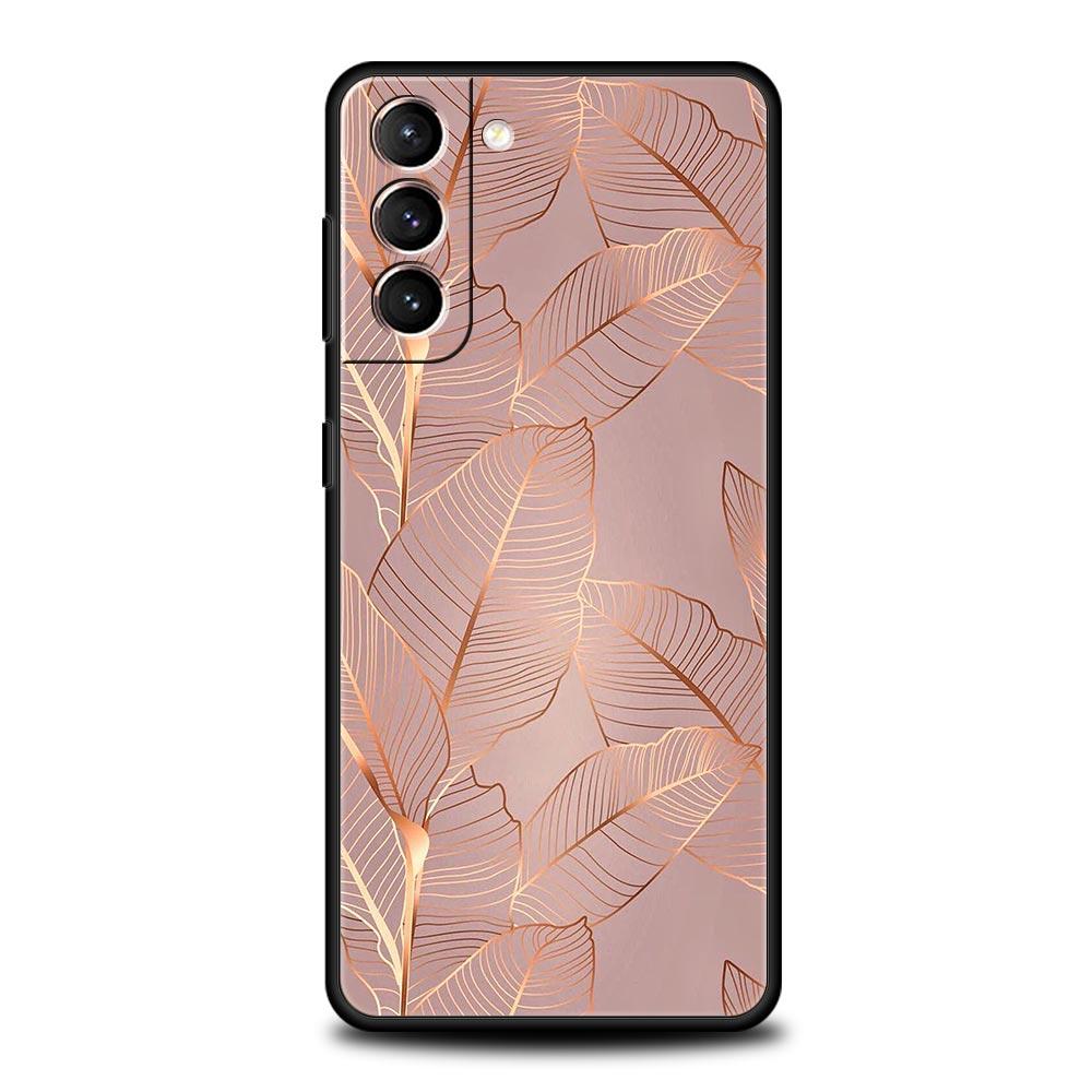 Phone Case For Samsung Galaxy S25 Edge S24 S23 S22 S21 Ultra S20 FE 5G S10 S10E S9 Plus Soft TPU Cover Fashion Gold Pink Marble