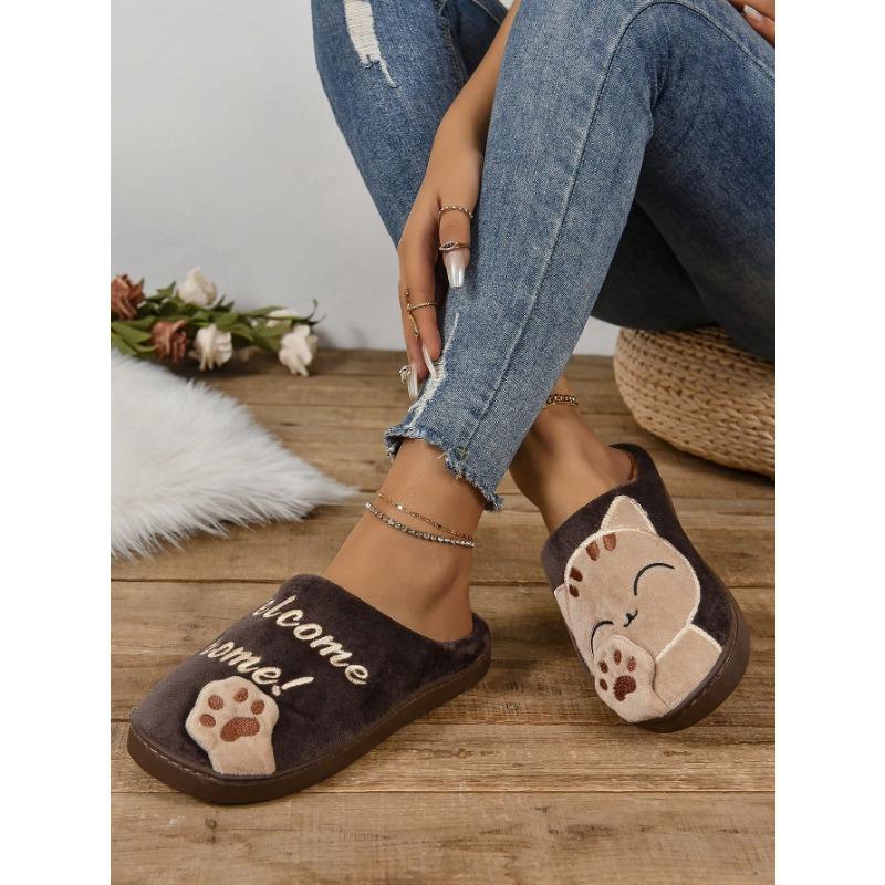 Home Slippers, New Cartoon Fluffy Slippers, Comfortable and Warm  Soft Plush Shoes, Solid Color Indoor Floor Slippers