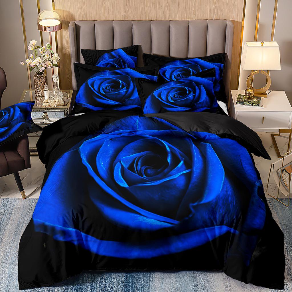 Three-Piece Rose Floral Style 3D Printed Quilt Cover Home Textile Bedding Kit