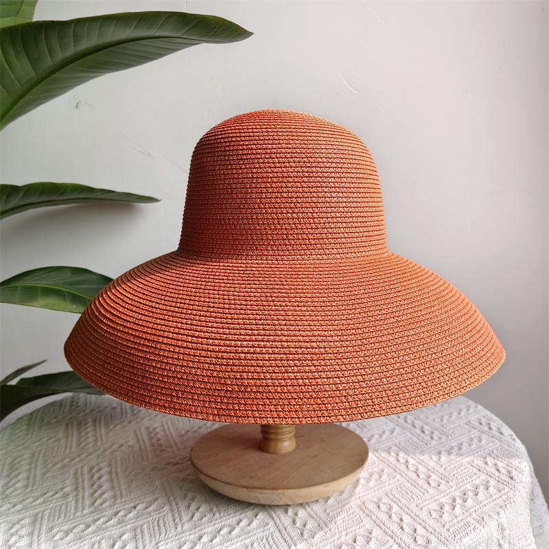 Summer Hepburn Straw Hat Retro Design Large Brim Straw Hat for Women Large Brim Orange New Solid Color Beach Vacation Large Sun