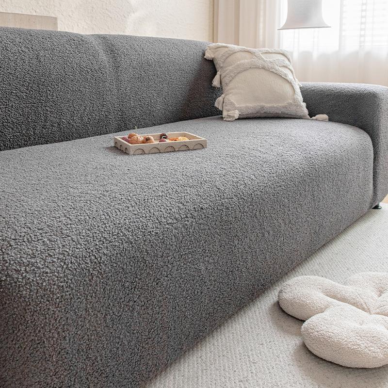 The New Teddy Fleece Sofa Cover Is Waterproof Cat Scratch Resistant  Elastic  All Inclusive for Autumn and Winter  in A Solid Color and Simple Style