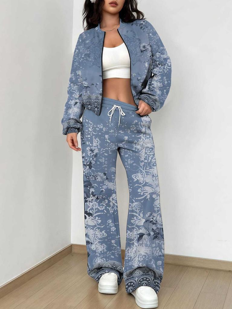 Retro Flower Explosion Autumn and Winter New European and American Women's Clothing Small Daisy Printing Suit Women