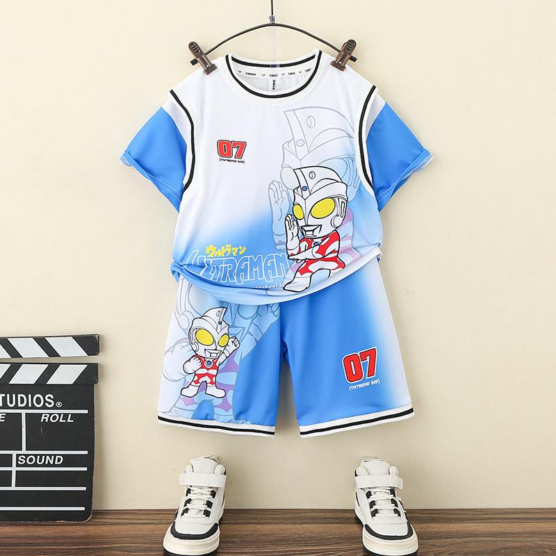 Boys Summer Outfit 2024 Stylish Cotton Two Piece Set Soft Comfortable Cartoon Design For Ages 3 To 8
