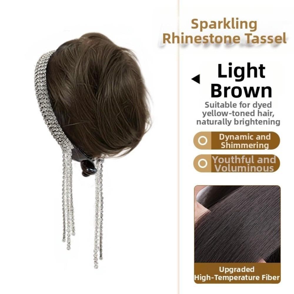 Hair Extension Rhinestone Tassel Bun Hairpiece Rhinestones Wedding Party Prom Updo  for Women
