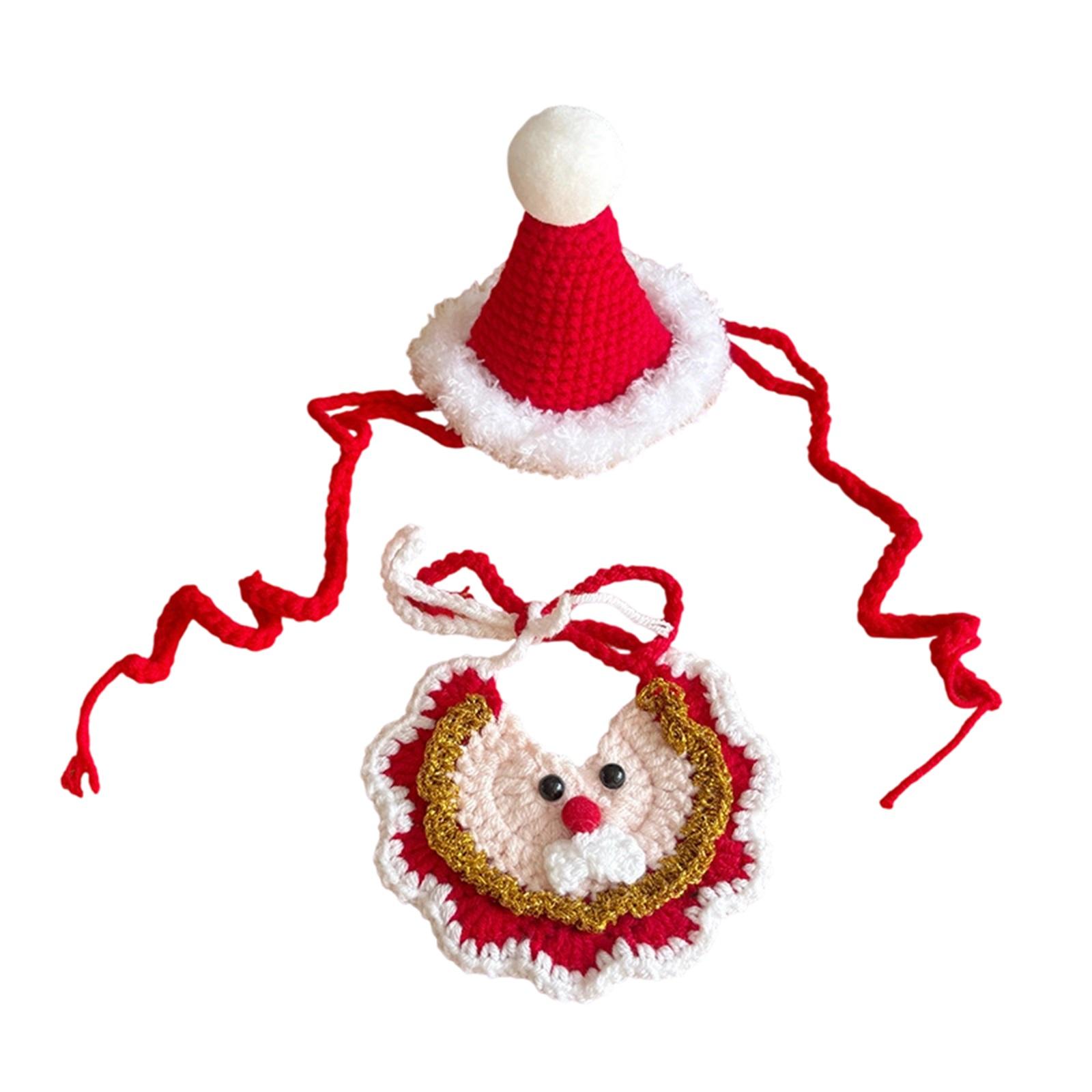 

ChristmasKitty Set, Handmade Knitted Dog Bib,CuteSanta Claus Accessories, Santa Hat, Bib One Size