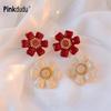 Cercei Stud Florali Roșii din Aliaj de Zinc Vintage cu Smalț Picurător, Bijuterii Drăguțe Elegante, Cadou pentru Femei PD2224