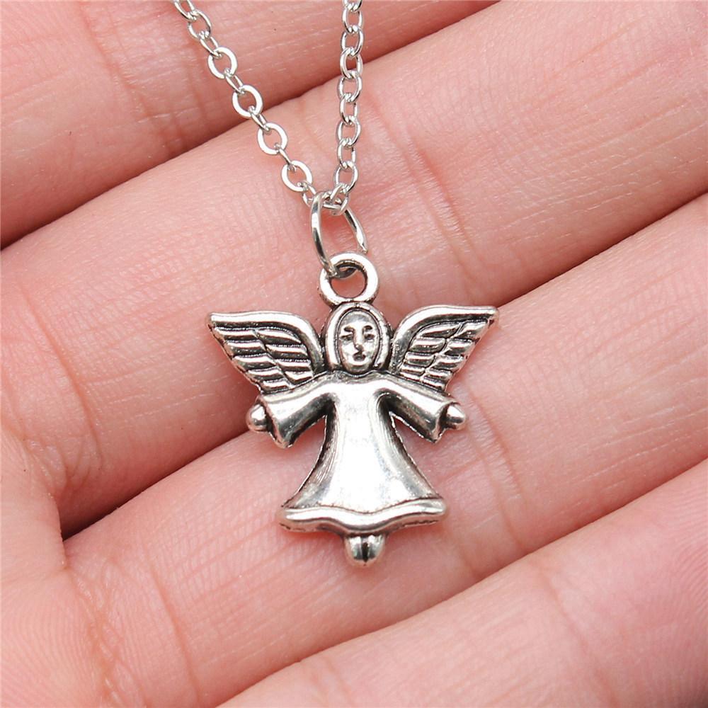 Peach Heart Angel Wings Sweet Pendant Antique Silver Metal Boys Collar Necklace High Quality Gift