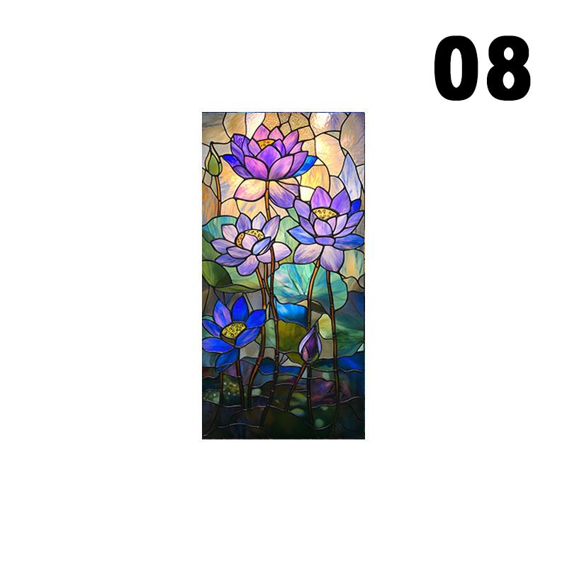 European Style Oil Painting Art Privacy Window Film Waterproof Sun-proof Church Stained Glass Film Lotus Pattern Window Stickers