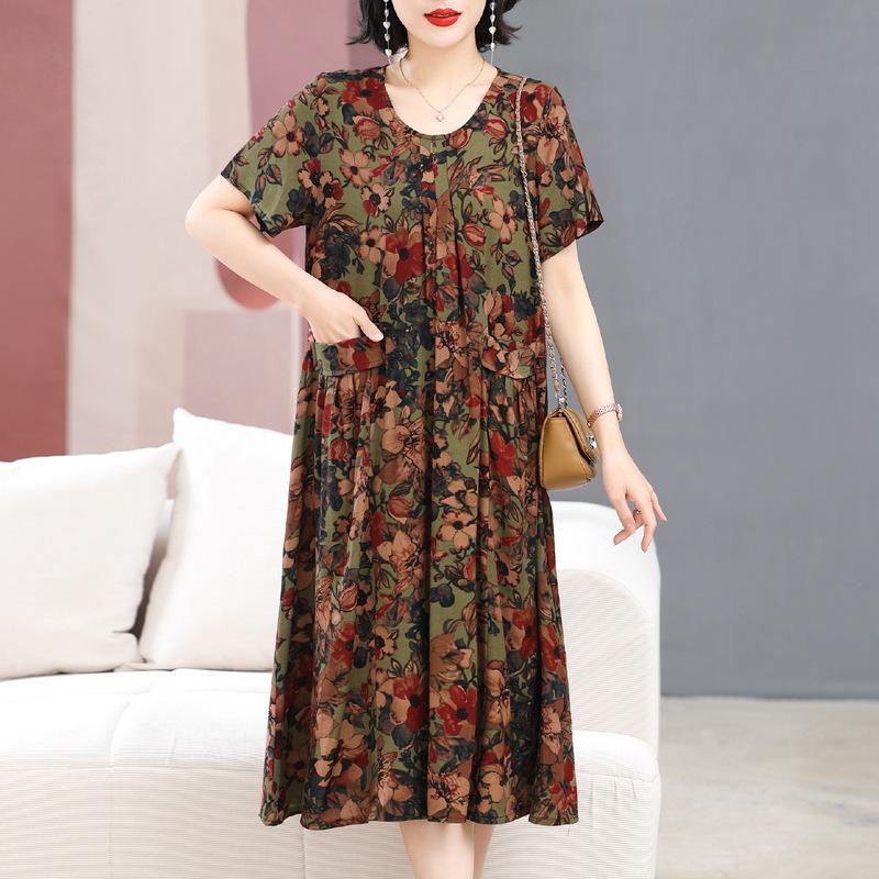 The New High-end Summer Good Cotton and Silk Dress Is Fattened and Enlarged, and Women's Clothing Is Suitable for Fat People's Skirts Dresses.