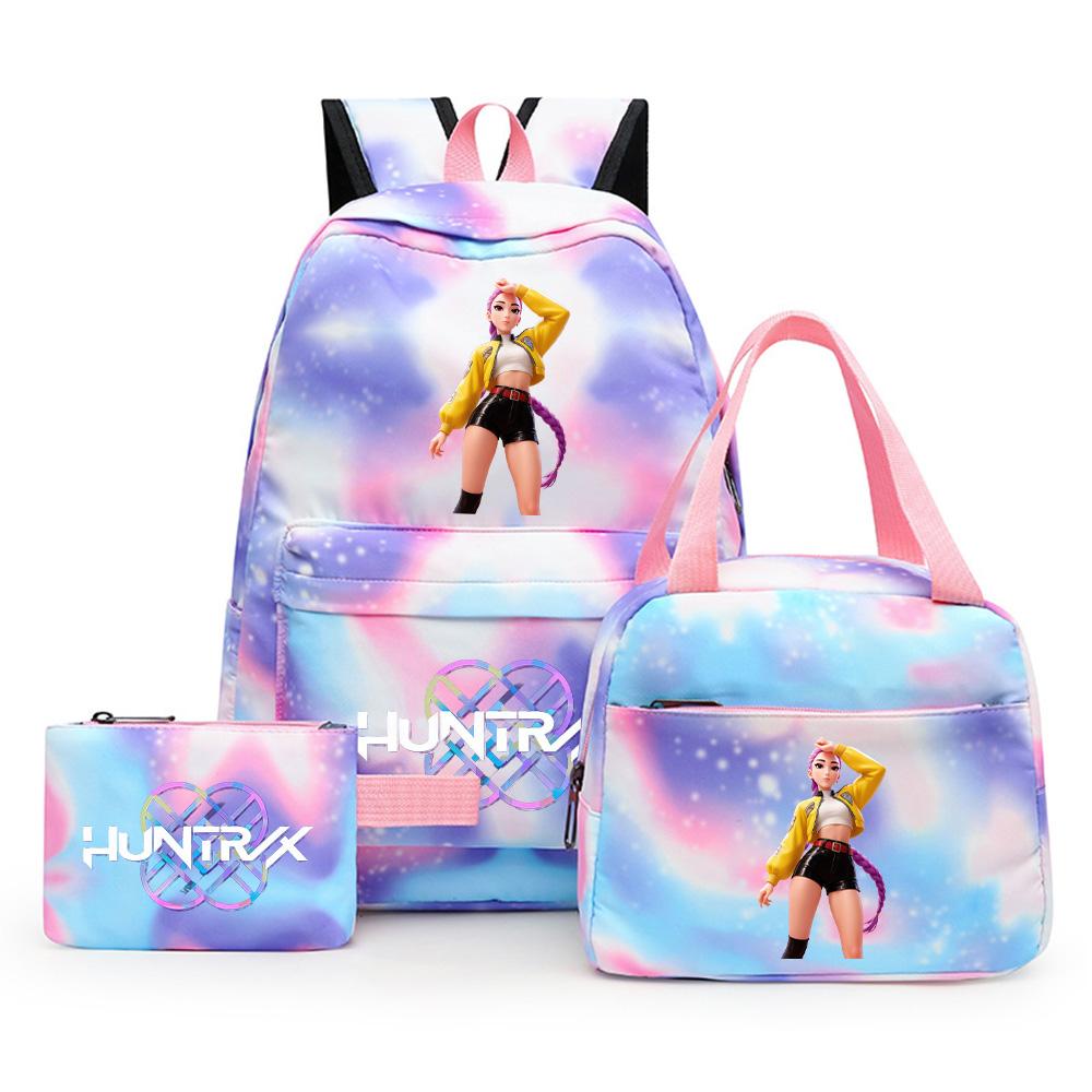 3 st/set Anime Söt Kpop Tryckt Ryggsäck med Matlåda Pennfodral för Tonårsflicka Pojke Bokväska Stor Kapacitet vattentät Resväska Barnpresent