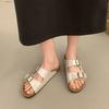 Fashion Thick-soled Medium-heeled Women's Slippers 2025 Summer New Retro Comfortable Sandals Flat-soled Beach Shoes for Women Flip Flops