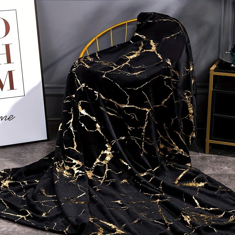 1pc Marble Print Blanket with Gold Foil - for Modern Home Decor - Soft Warm for Couch, Bed, Office - Gift Idea