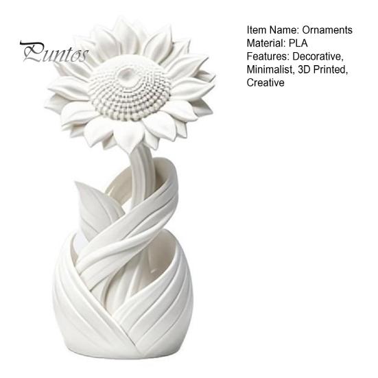 Matte Sunflower Tabletop Figurine 3D Printed Ornament, Nordic Style White Flower Desk Decor, Floral Statue Aesthetic Table Shelf Decoration,