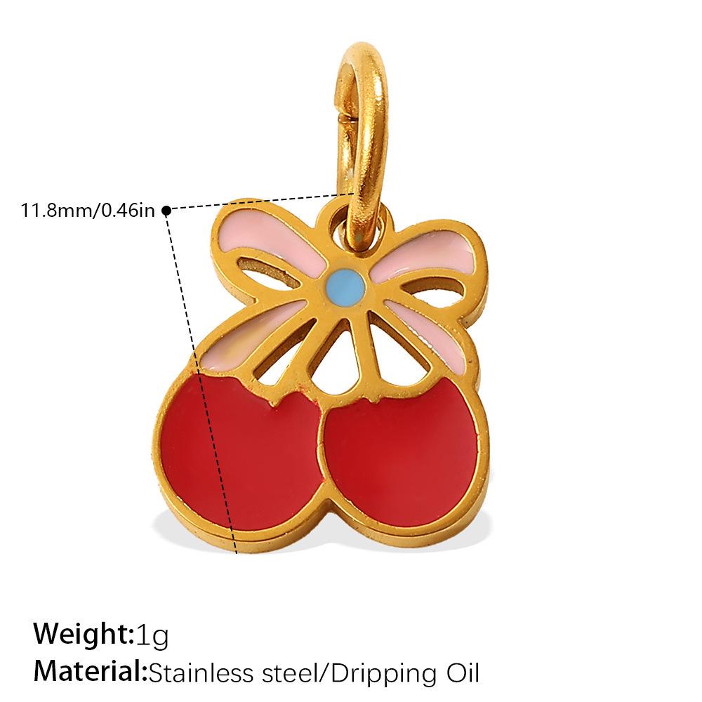 New Sweet Red Cherry Enamel Stainless Steel DIY Fruit Bracelet Necklace Pendant