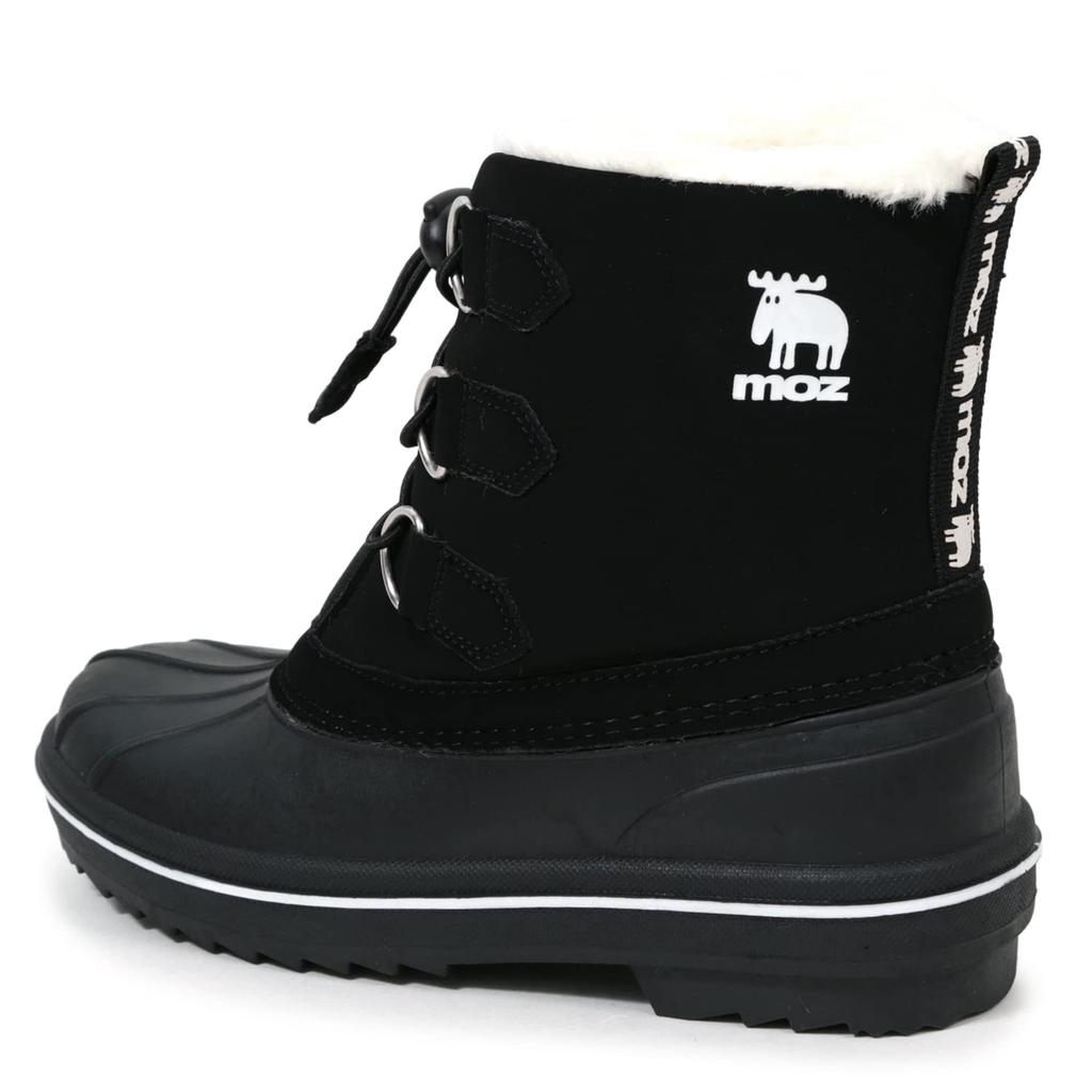 Mozu Bean Down Boots, Inner Boa, Lace-Up, Elastic, Women's, Black, Size 24cm