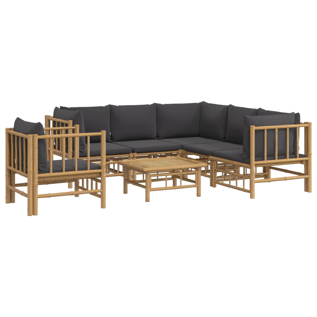 7 Piece Garden Lounge Set with Dark Grey Cushions Bamboo Brown