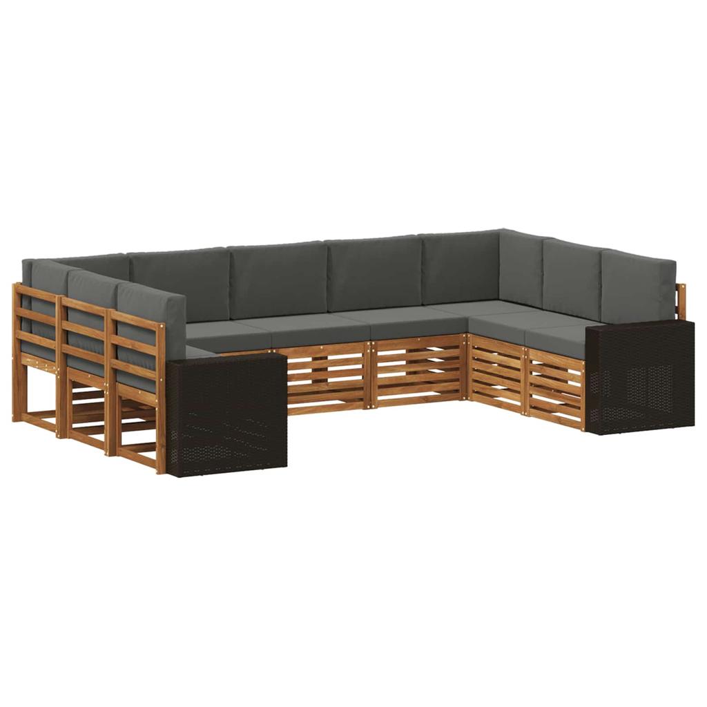 Outdoor Corner Sofa Set with Cushions 9 pcs Natural and Anthracite Polyester