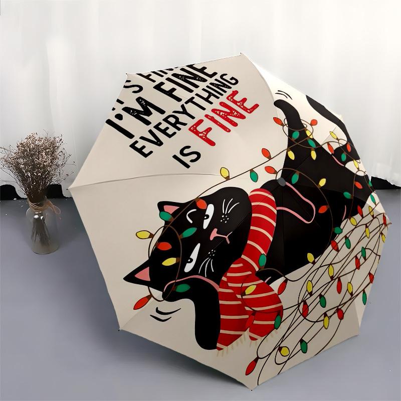 1pc Christmas Cat Joke Umbrella with Plastic Handle, Suitable for All Seasons Outdoor PT410