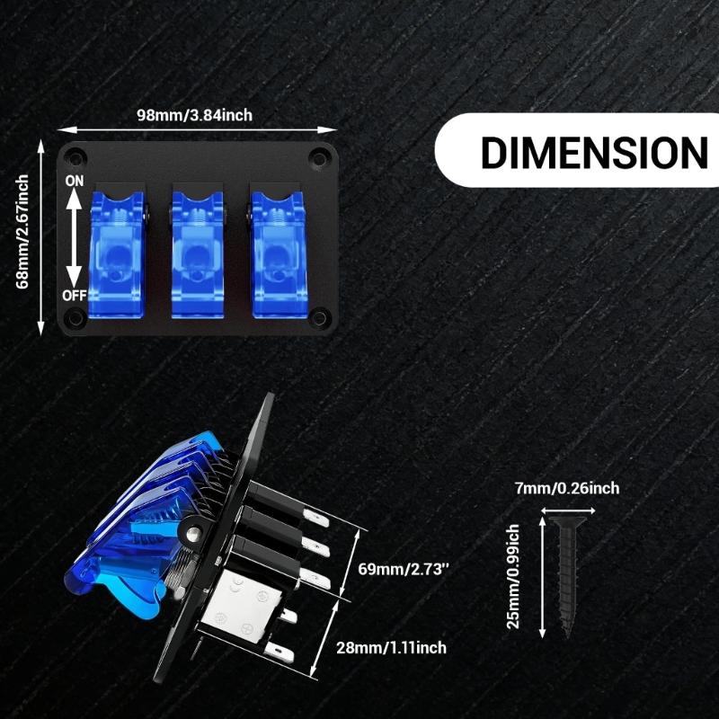 High Performances 3 Way Rocker Switches with Built In LED Lights & Dustproof Designs Car Dashboard Switches Panel for Trucks