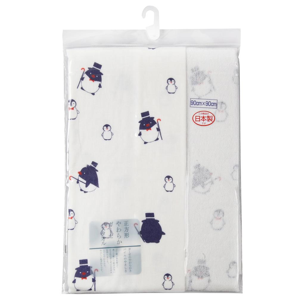 Isamu Shokai Cotton Gauze Bath Made in Penguin Baby Bath Bathtub Bath Sensitive Delicate 100% Towel, Japan, Pattern, 90x90cm, & Skincare, & Sheet,