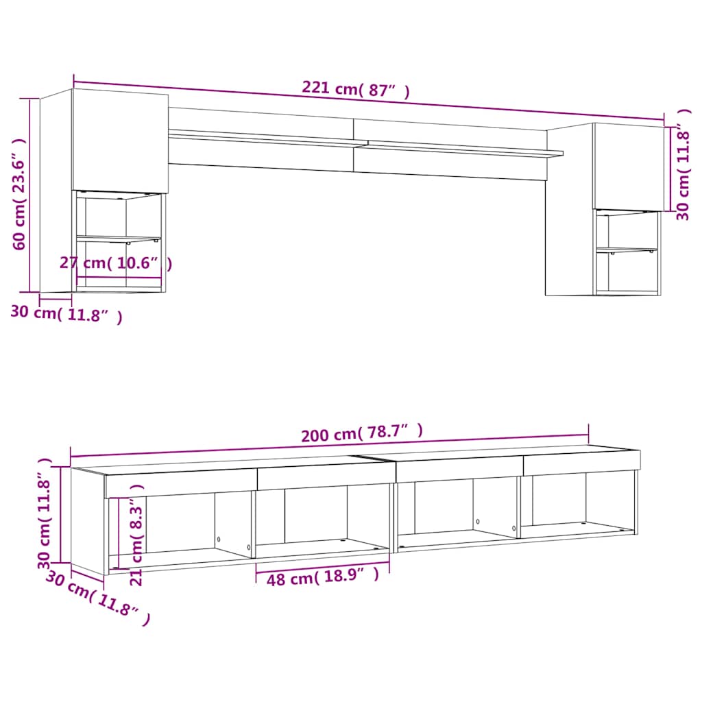 6 Piece TV Wall Unit with LED Lighting White Engineered Wood