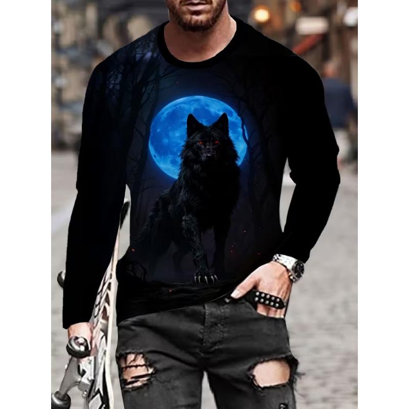 Men's casual 3D digital print home V-neck T-shirt with loose long sleeves