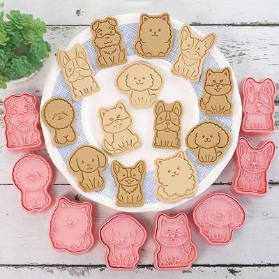 8Pcs/set Dog Shape Cookie Cutters Plastic 3D Cartoon Pressable Biscuit Mold Cookie Stamp Baking Tool Outdoor Tableware