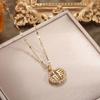 Chinese Style Hollow Diamond Fu Character Titanium Steel Necklace - Light Luxury Fashionable Clavicle Chain for Women
